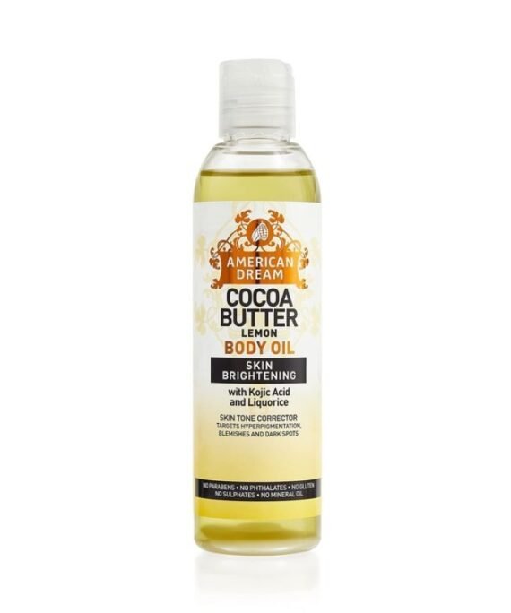 American Dream Cocoa Butter Lemon Body Oil Skin Brightening With Kojic Acid and Liquorice 200 ml