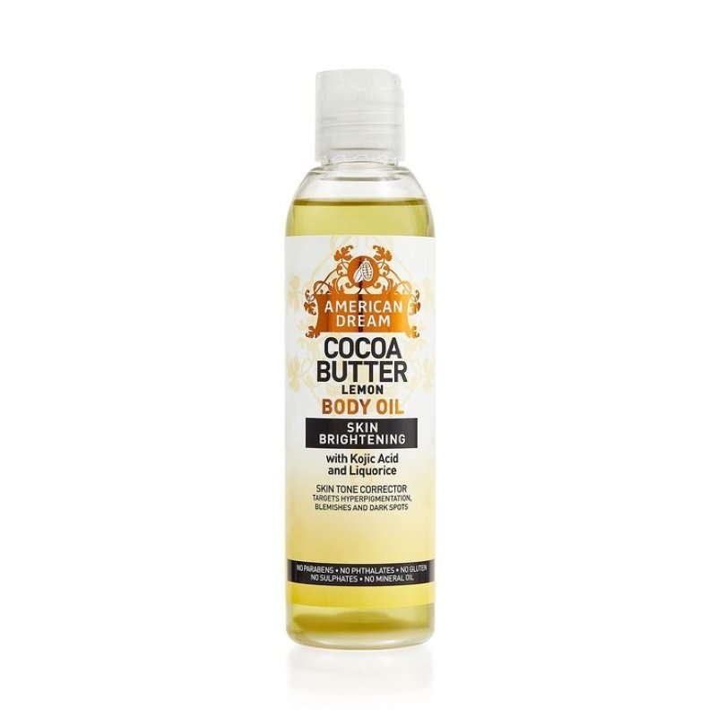American Dream Cocoa Butter Lemon Body Oil Skin Brightening With Kojic Acid and Liquorice 200 ml